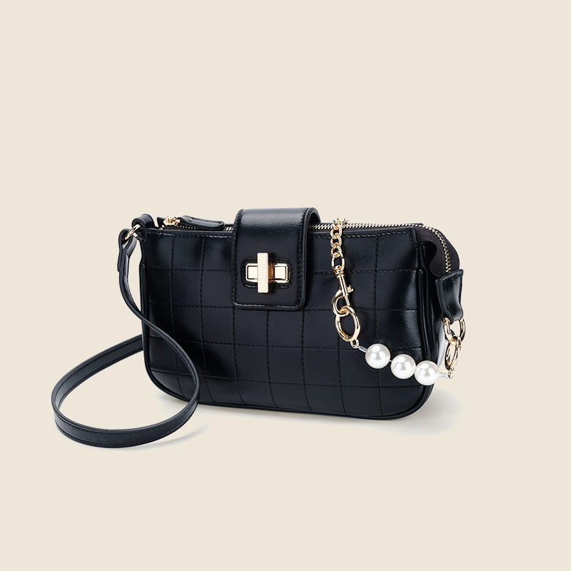 Women’s Black Sqaure Quilted Shoulder Bags with Pearls image 2