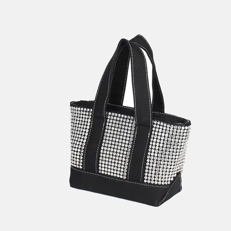 Women’s Black Rhinestones Small Canvas Shopper Tote bags image 2