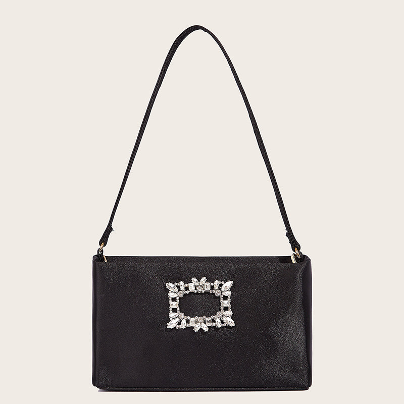 Women’s Black Satin Rhinestone Evening Bags image 2