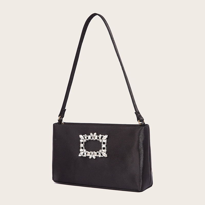 Women’s Black Satin Rhinestone Evening Bags image 3