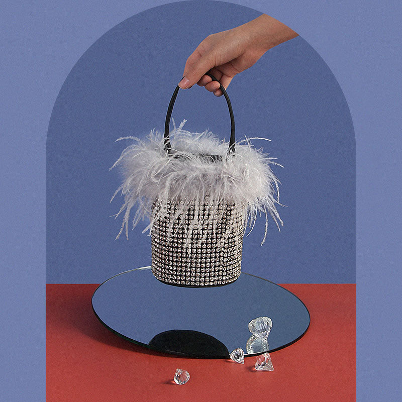 Women’s Feather Rhinestones Evening Bucket Bags image 2