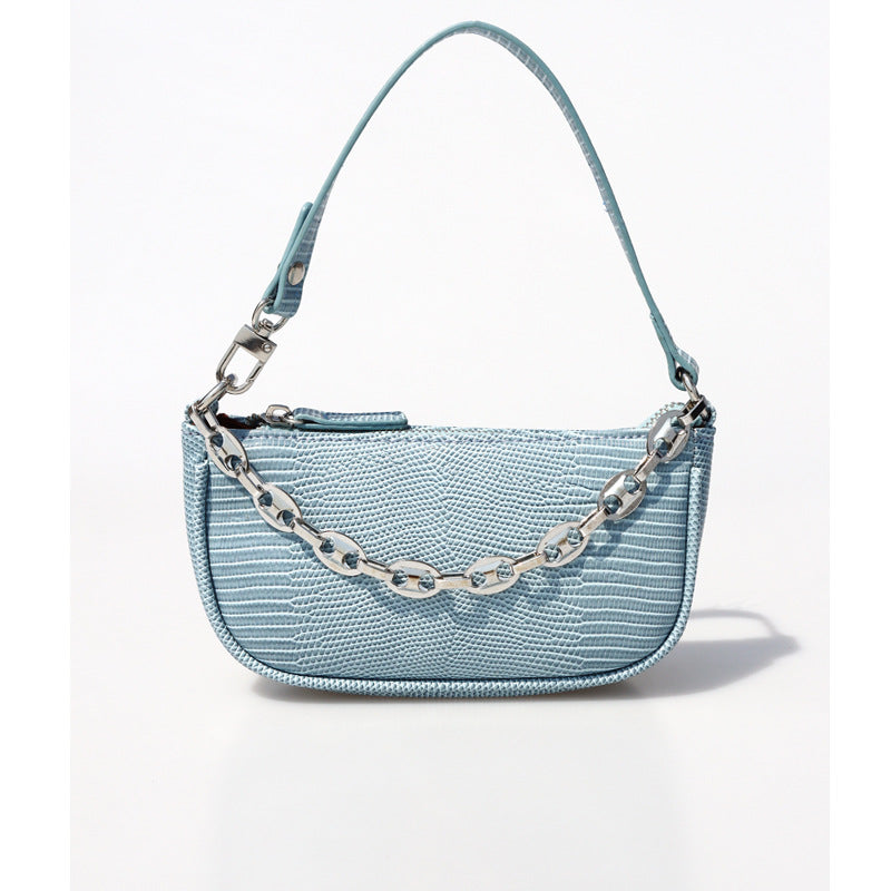 Women’s Chains Vegan Lizard Print Baguette Bags image 2