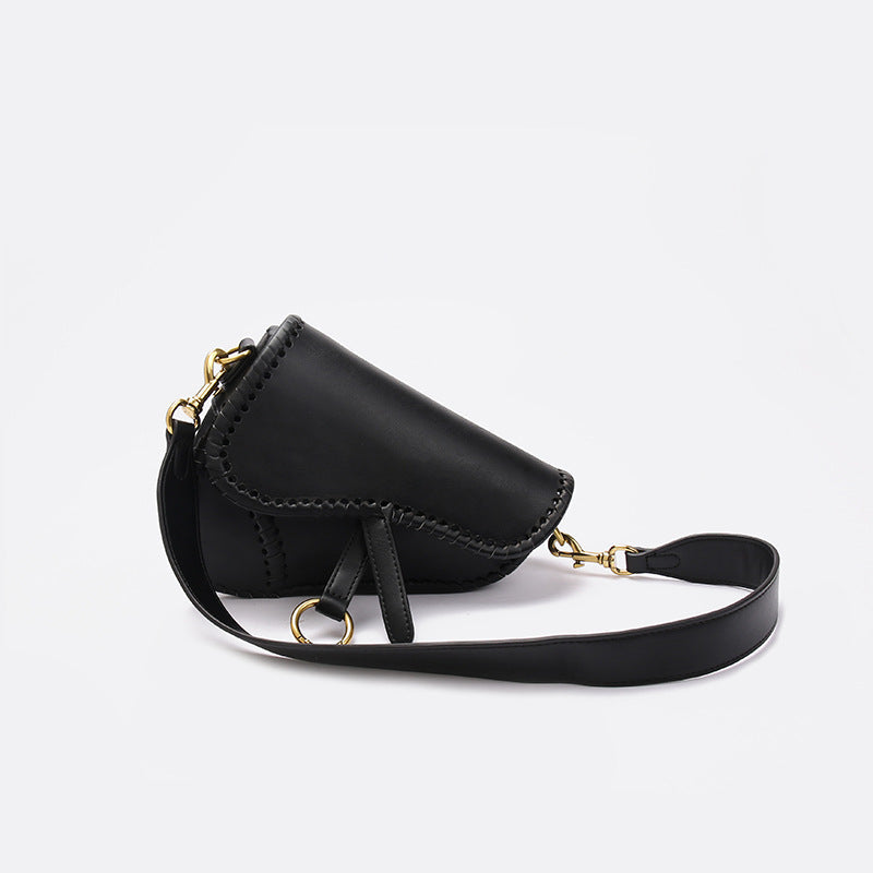 Women’s Black Vegan Saddle Bags with Flap Buckle image 2