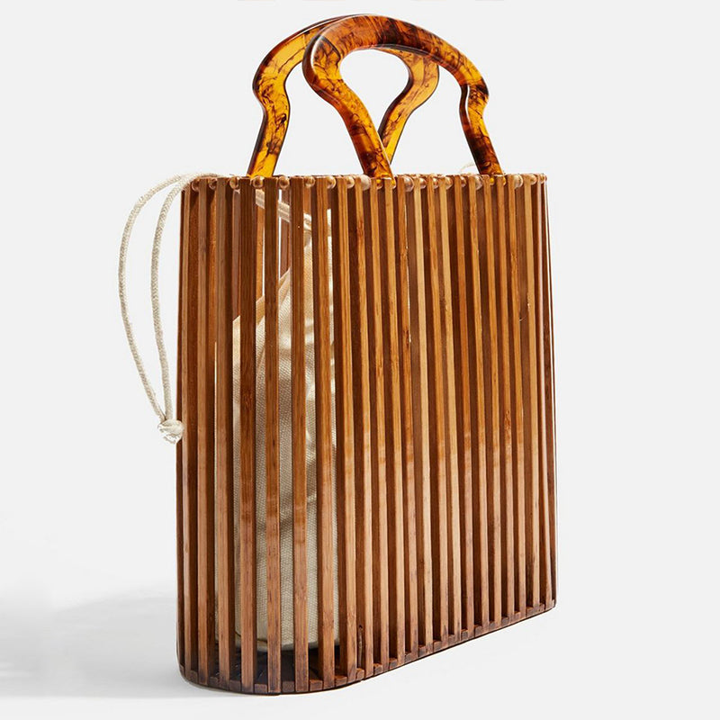 Women’s Brown Bamboo Weaving Hand Tote image 2