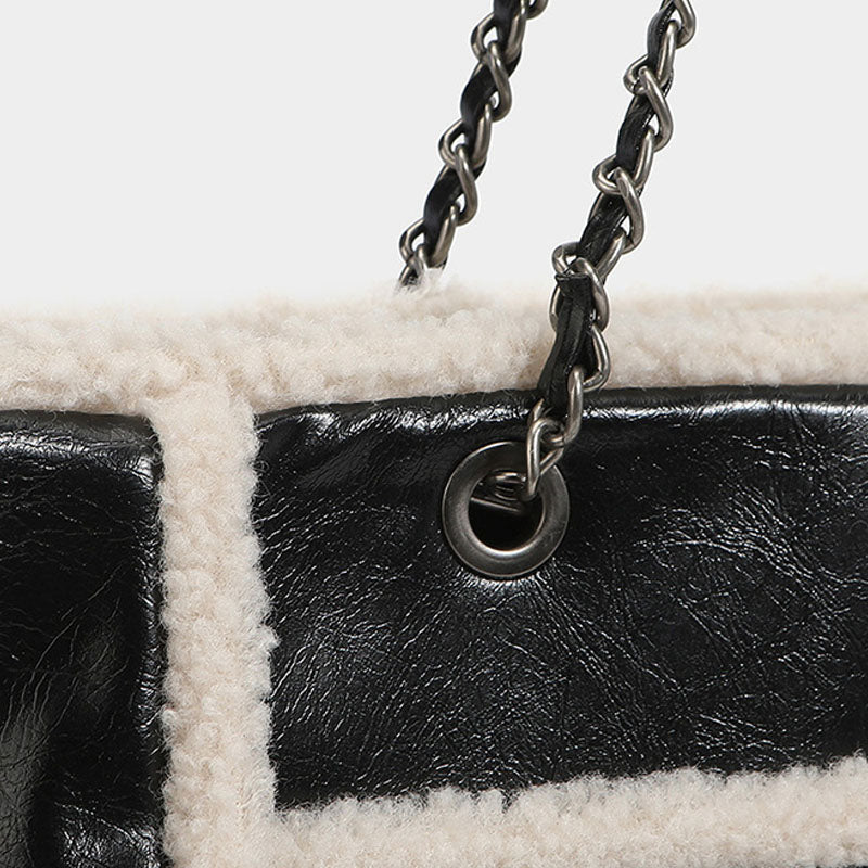 Women’s Faux Lamb Fur Tote Bags Black image 3
