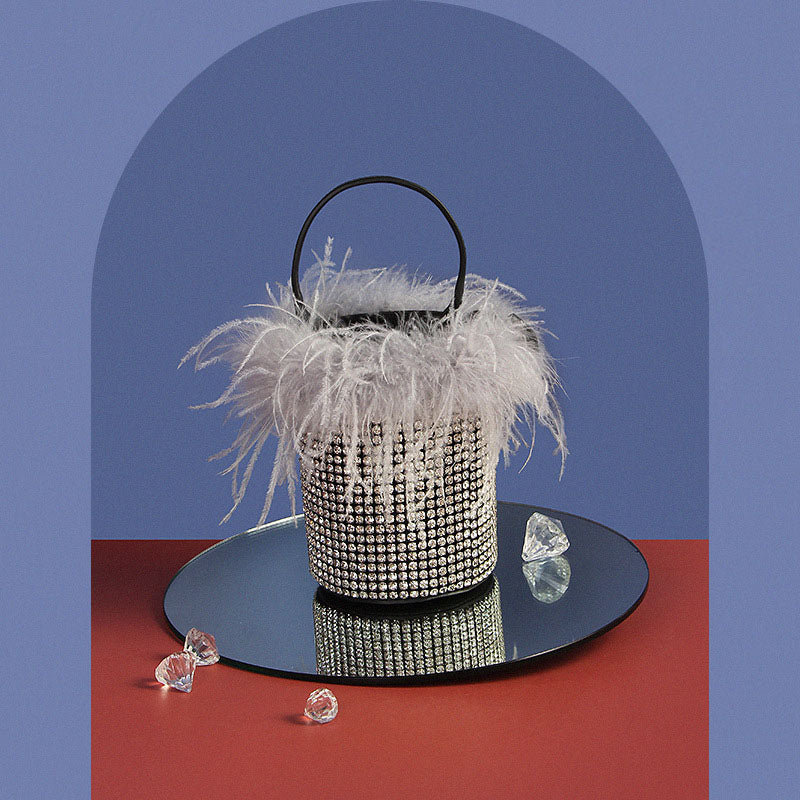 Women’s Feather Rhinestones Evening Bucket Bags image 3