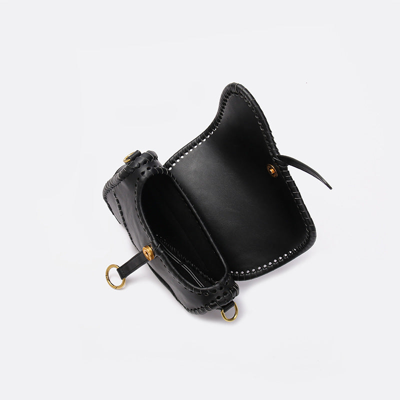Women’s Black Vegan Saddle Bags with Flap Buckle image 6