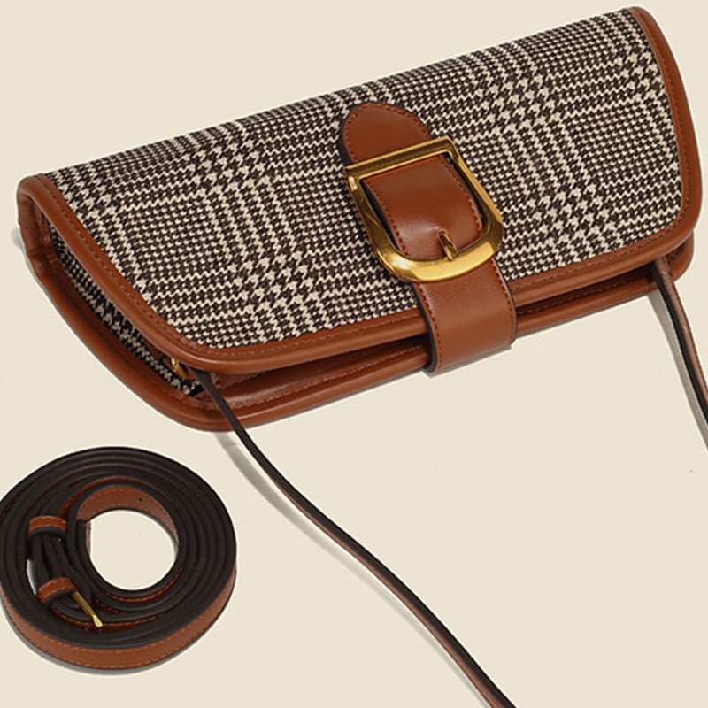 Women’s Brown Houndstooth Baguette Bags with Buckle image 6