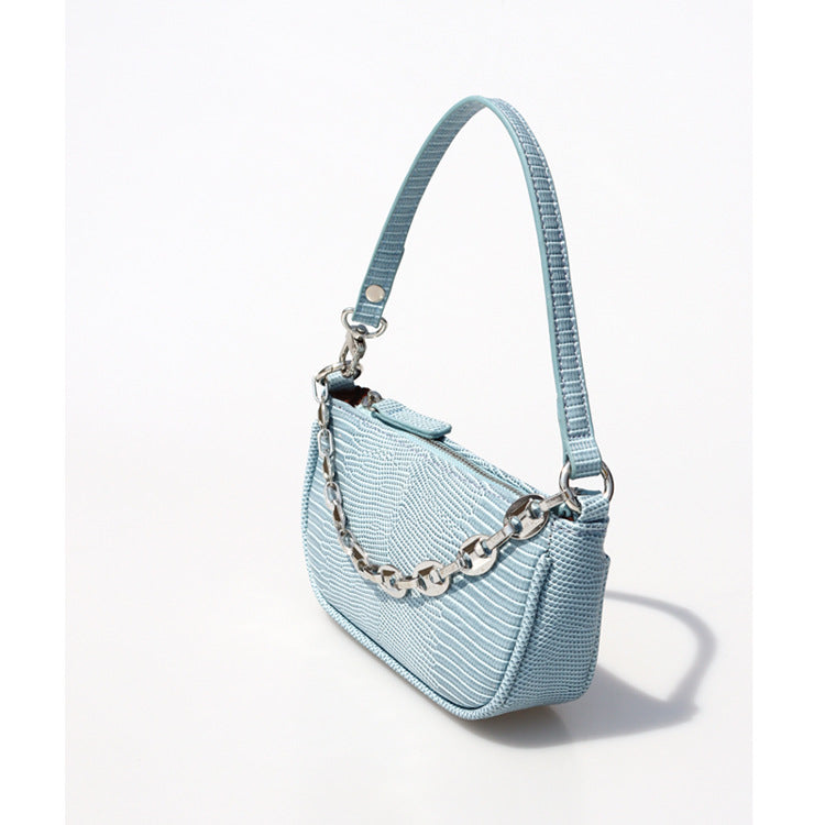Women’s Chains Vegan Lizard Print Baguette Bags image 3