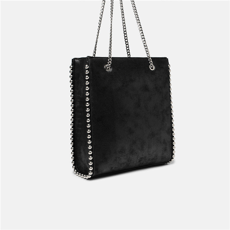 Women’s Black Square Chain Tote Bags with Beads image 2