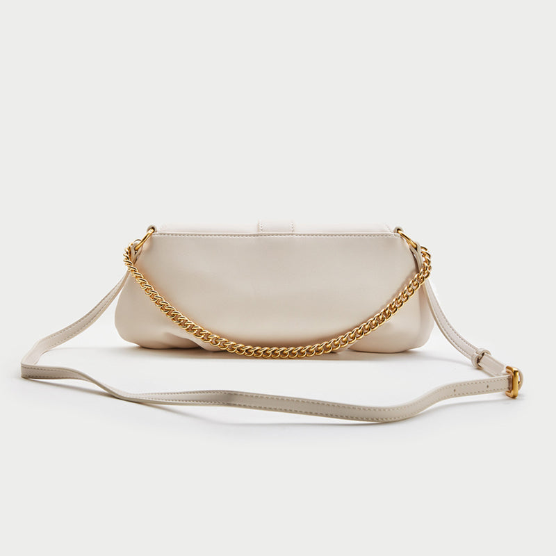 Women’s Chains Vegan Leather Baguette Bags in Ivory image 3