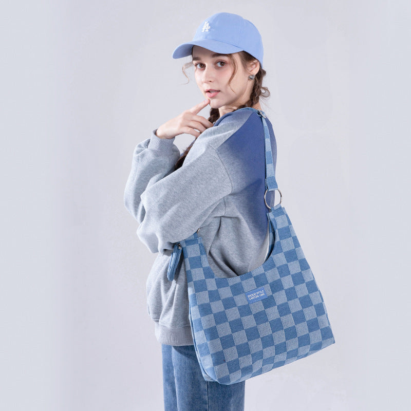 Women’s Checker Large Hobo Denim Bags image 3