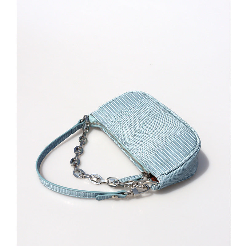 Women’s Chains Vegan Lizard Print Baguette Bags image 4