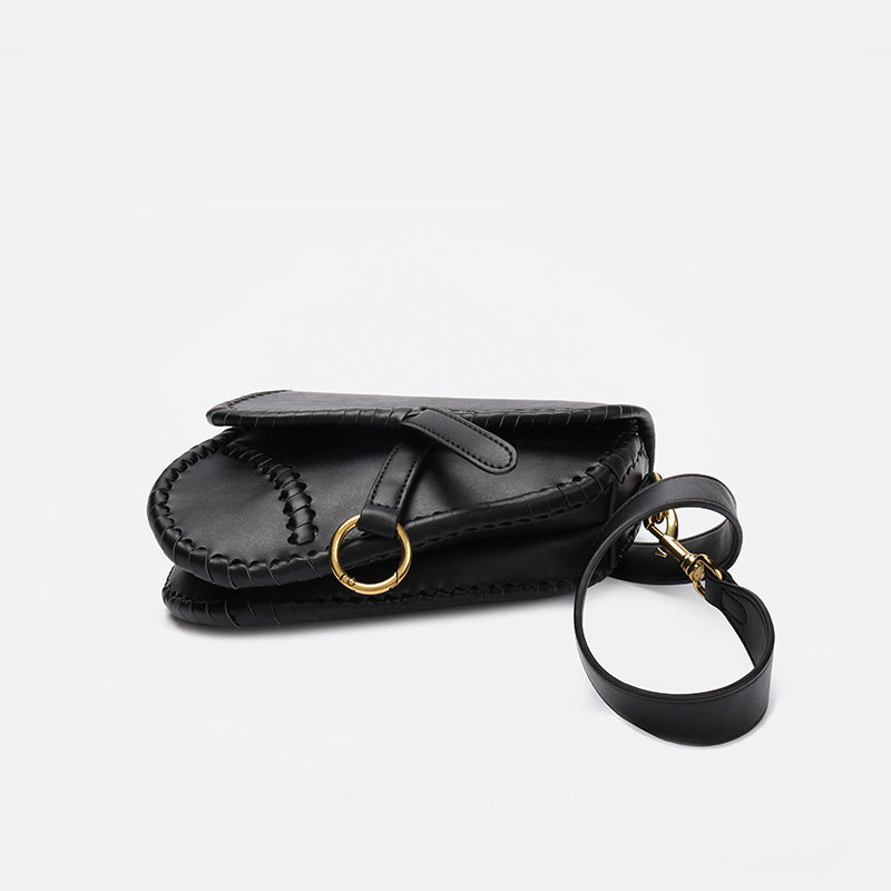 Women’s Black Vegan Saddle Bags with Flap Buckle image 3