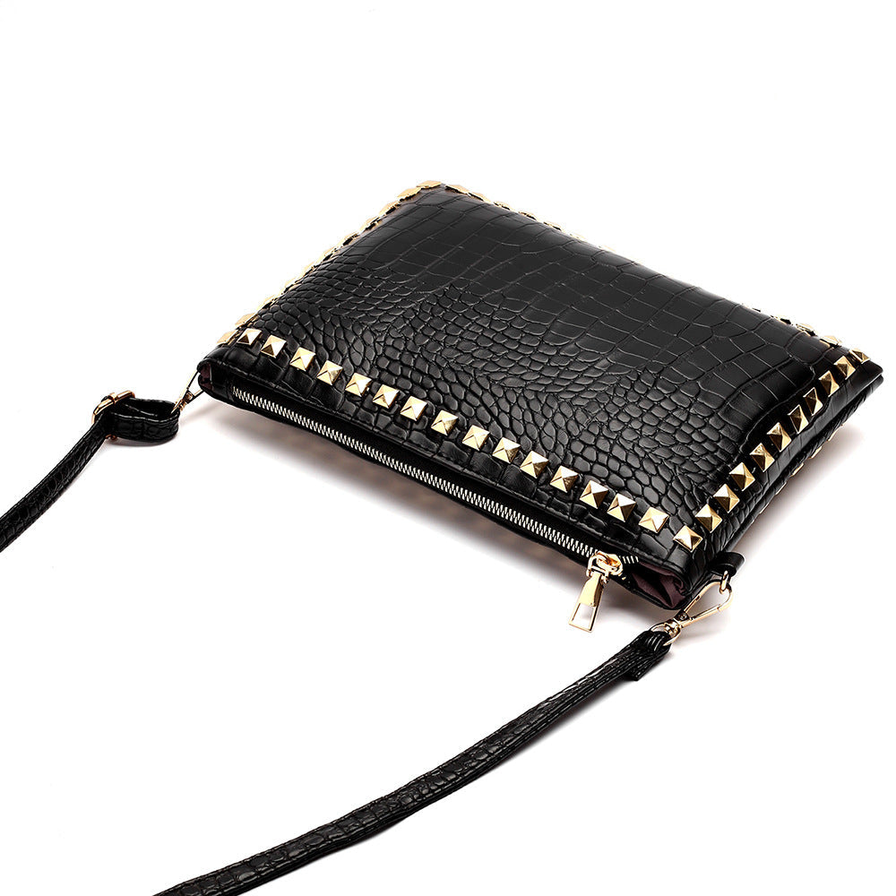 Women’s Croc Print Clutch Purse in Black Vegan Leather image 4