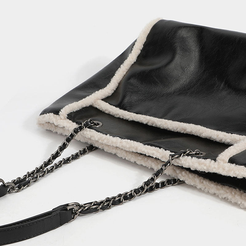 Women’s Faux Lamb Fur Tote Bags Black image 4