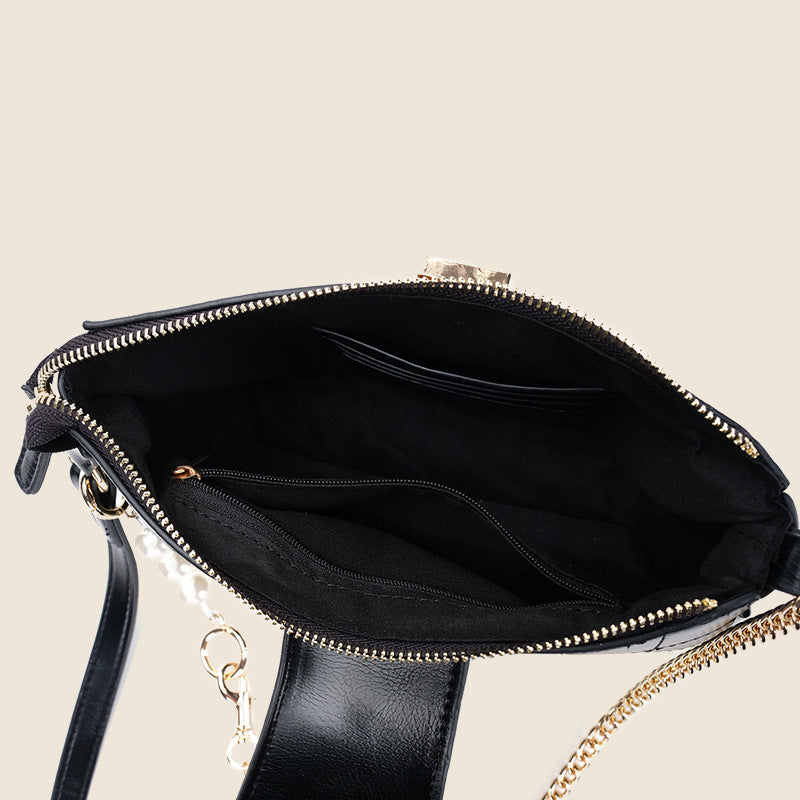 Women’s Black Sqaure Quilted Shoulder Bags with Pearls image 6