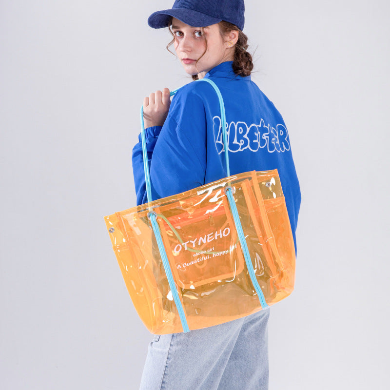 Women’s Clear PVC Letter Print Shopper Tote image 5