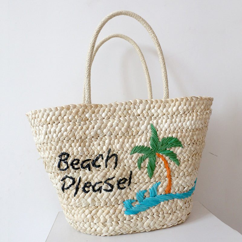 Women’s Beach Please Embroidered Woven Tote Bags image 5