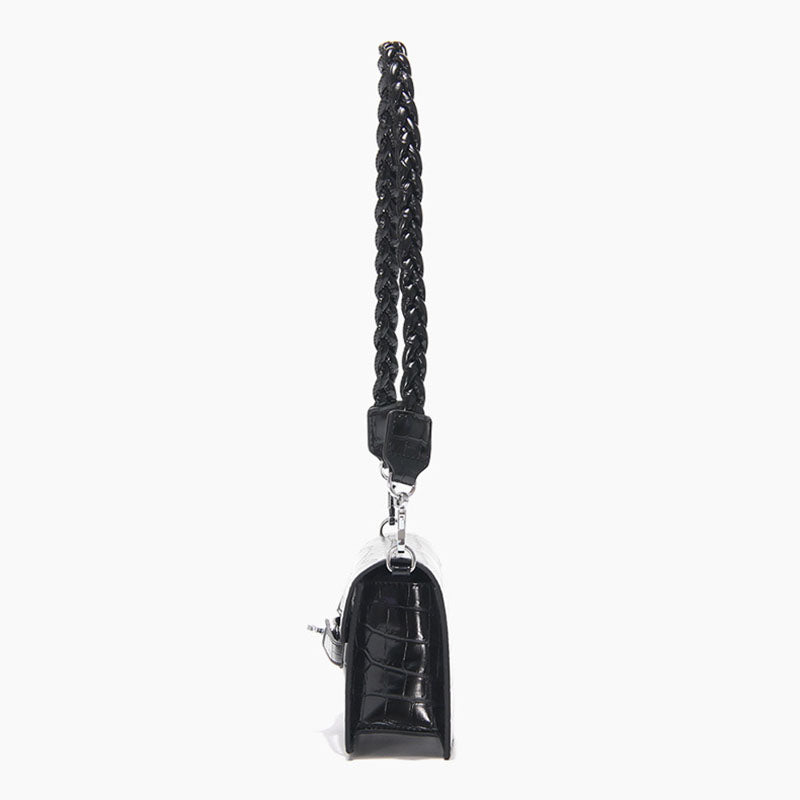 Women’s Black Baguette Bags in Black Croc Print with Two Straps image 3