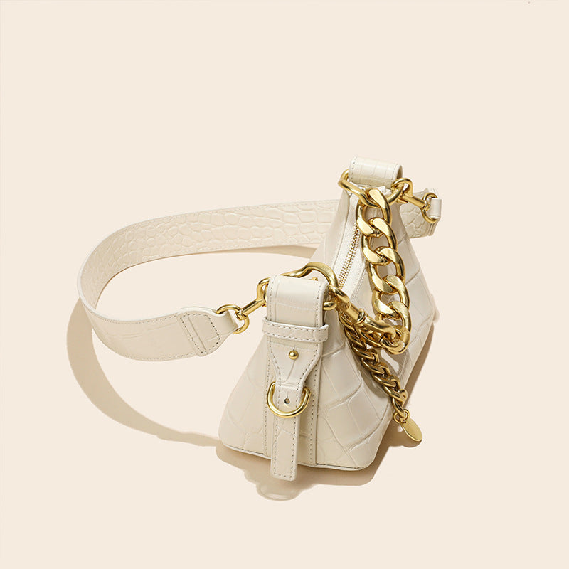 Women’s Chains Croc Print Genuine Leather Baguette Shoulder Bags image 4