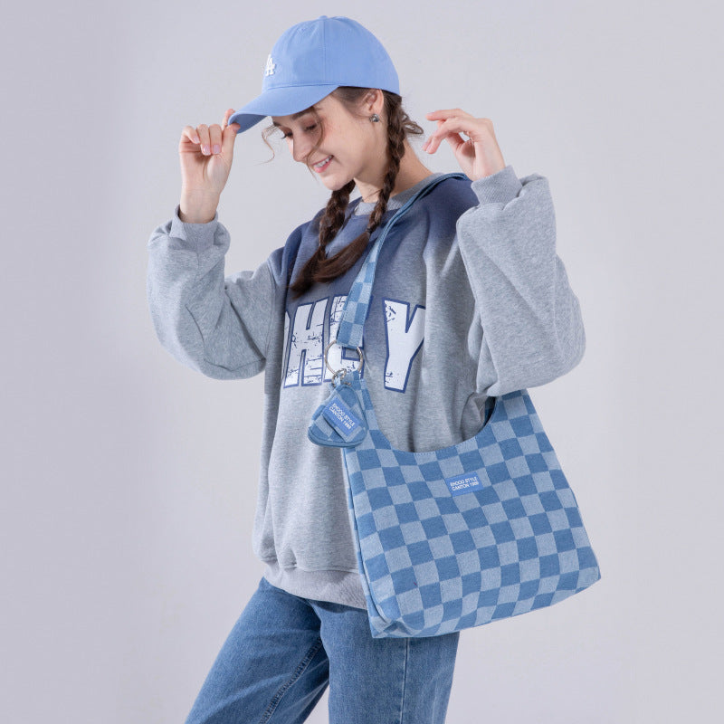 Women’s Checker Large Hobo Denim Bags image 4