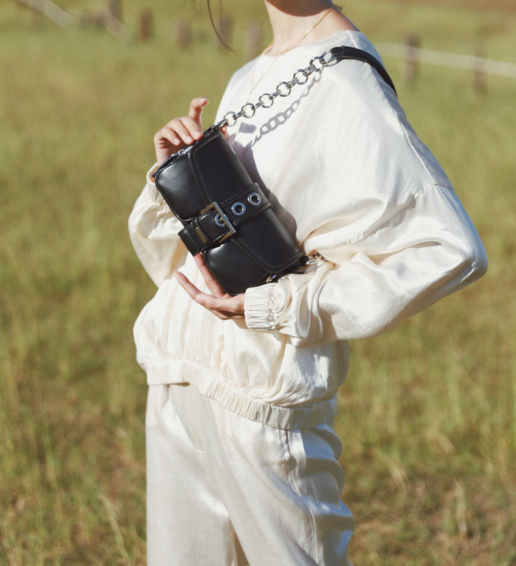 Women’s Chains Buckle Vegan Baguette Bags image 2