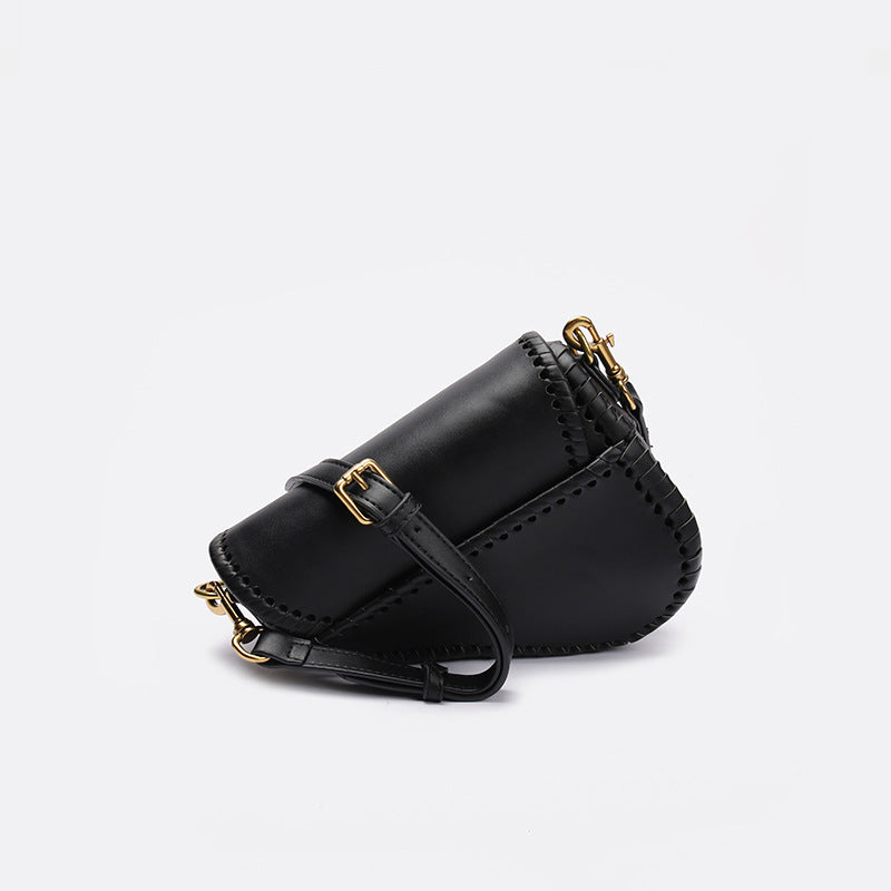 Women’s Black Vegan Saddle Bags with Flap Buckle image 4