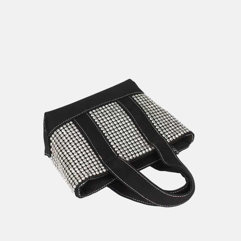 Women’s Black Rhinestones Small Canvas Shopper Tote bags image 3