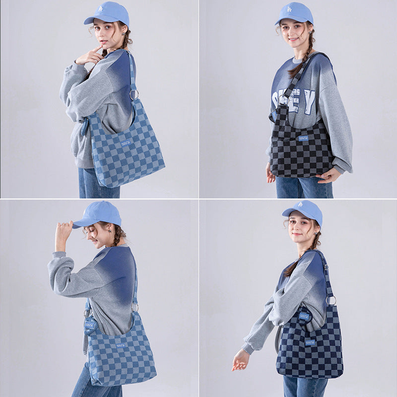 Women’s Checker Large Hobo Denim Bags image 5