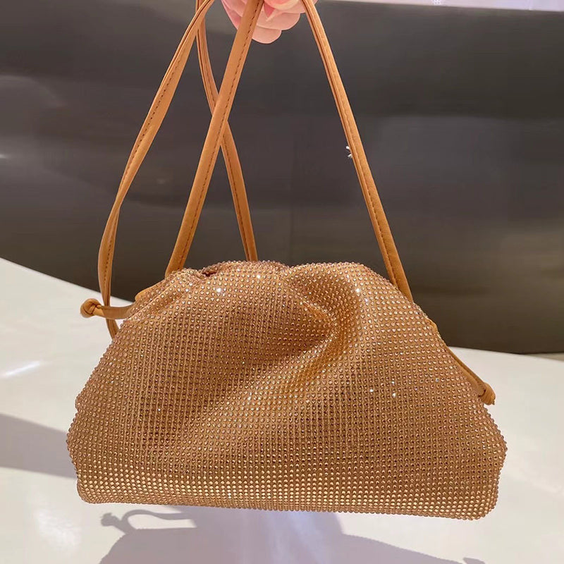 Women’s Cloud Drawstring Rhinestones Evening Clutch Bags in Genuine Leather image 2