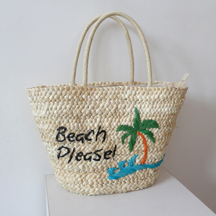 Women’s Beach Please Embroidered Woven Tote Bags image 7