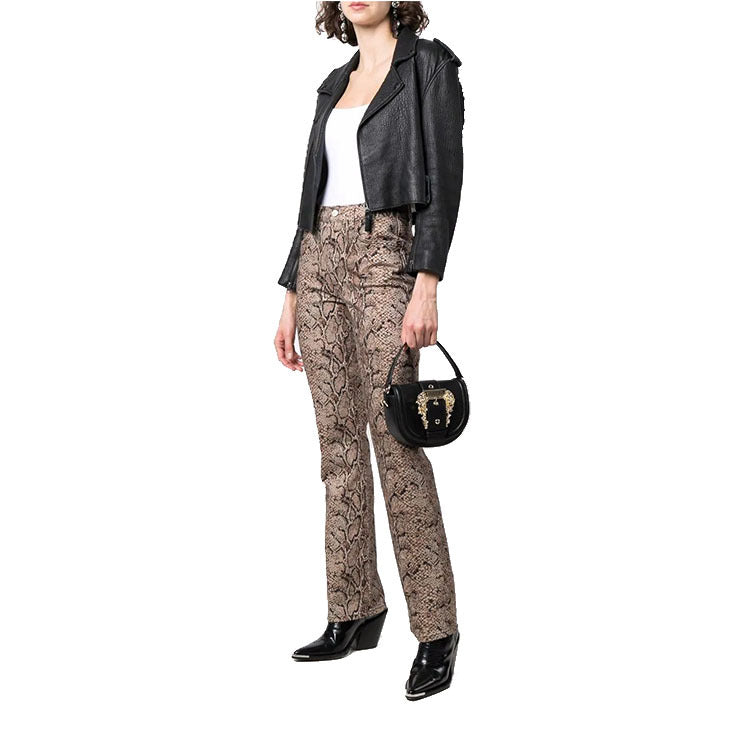 Women’s Black Large Buckle Genuine Leather Saddle Bags with Crossbody Strap image 3