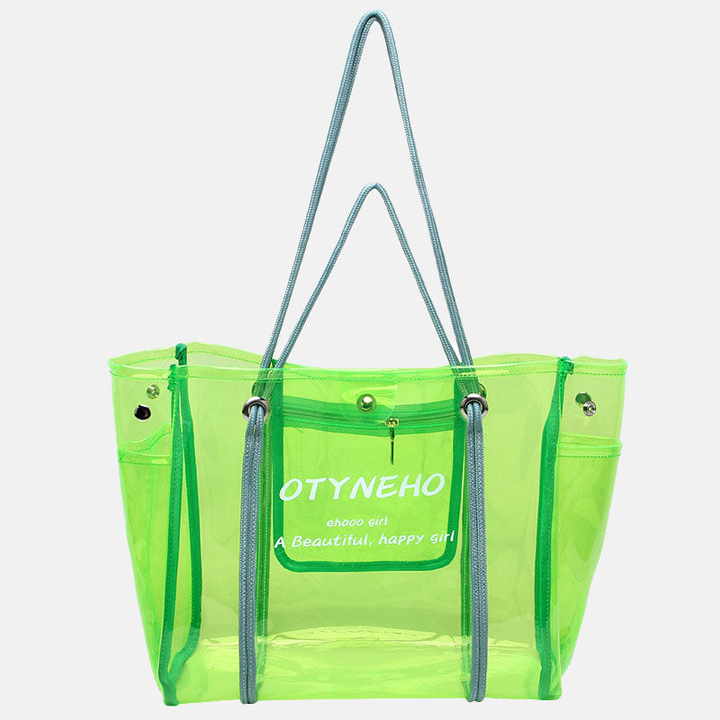 Women’s Clear PVC Letter Print Shopper Tote image 2