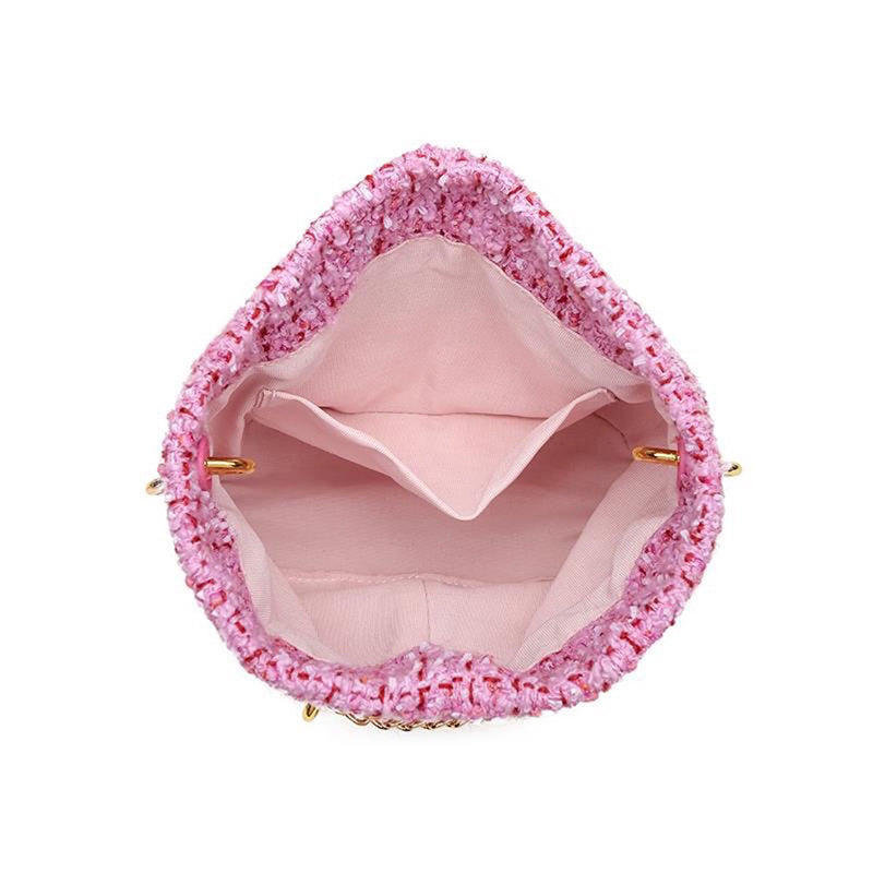 Women’s Chains Tweed Drawstring Shoulder Bucket Bags image 5