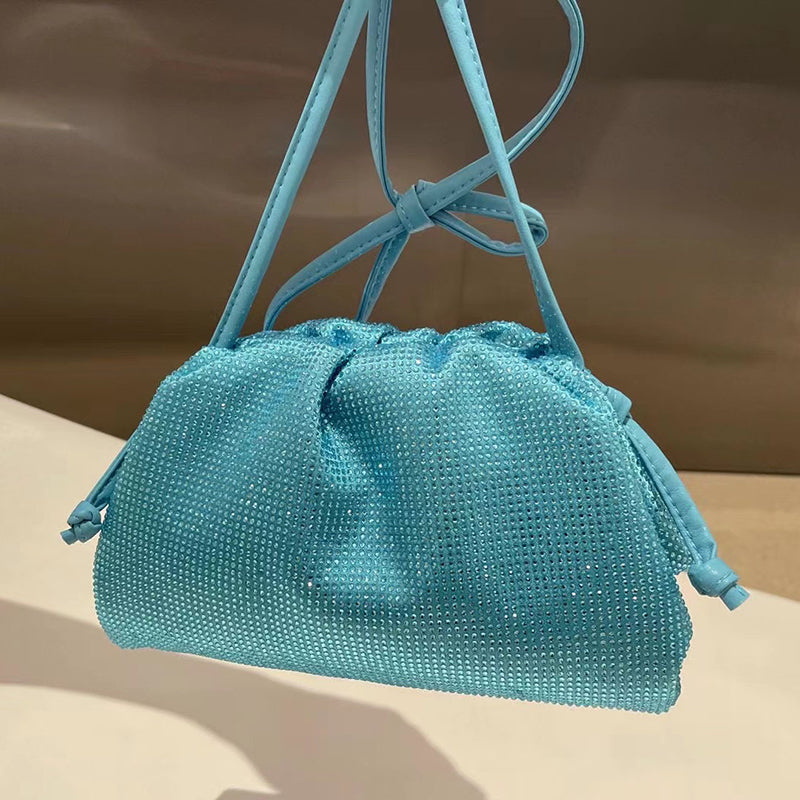 Women’s Cloud Drawstring Rhinestones Evening Clutch Bags in Genuine Leather image 3