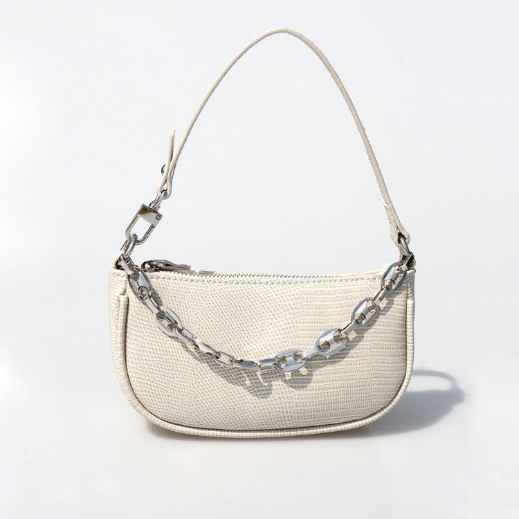 Women’s Chains Vegan Lizard Print Baguette Bags image 5