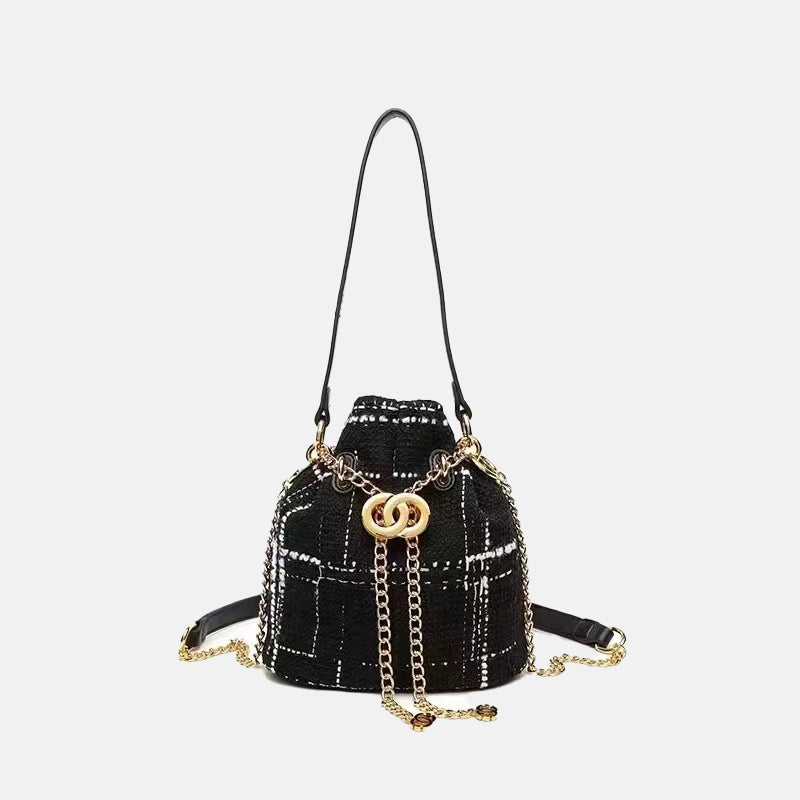 Women’s Chains Tweed Drawstring Shoulder Bucket Bags image 7