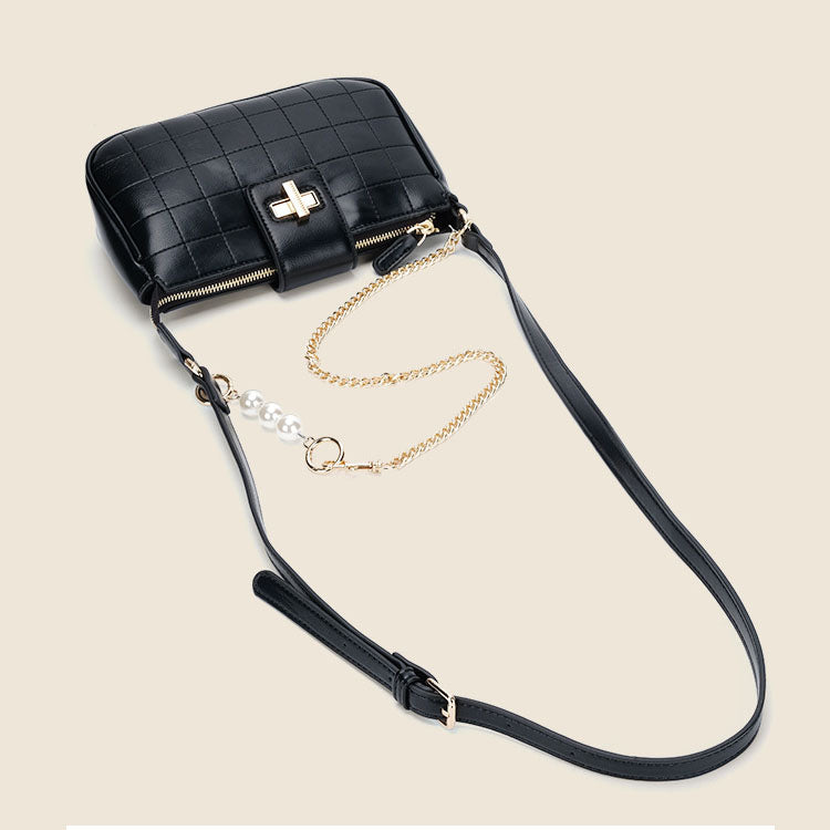 Women’s Black Sqaure Quilted Shoulder Bags with Pearls image 4