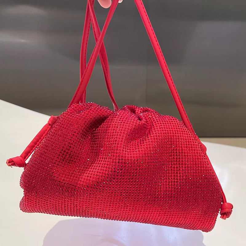 Women’s Cloud Drawstring Rhinestones Evening Clutch Bags in Genuine Leather image 4