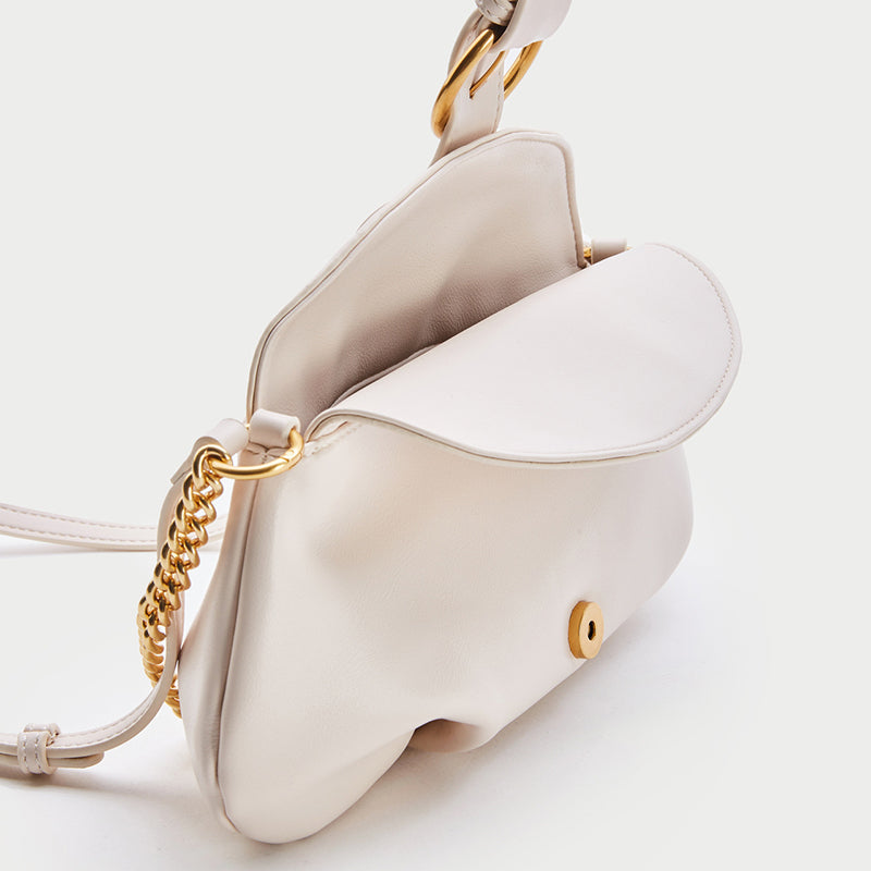 Women’s Chains Vegan Leather Baguette Bags in Ivory image 5