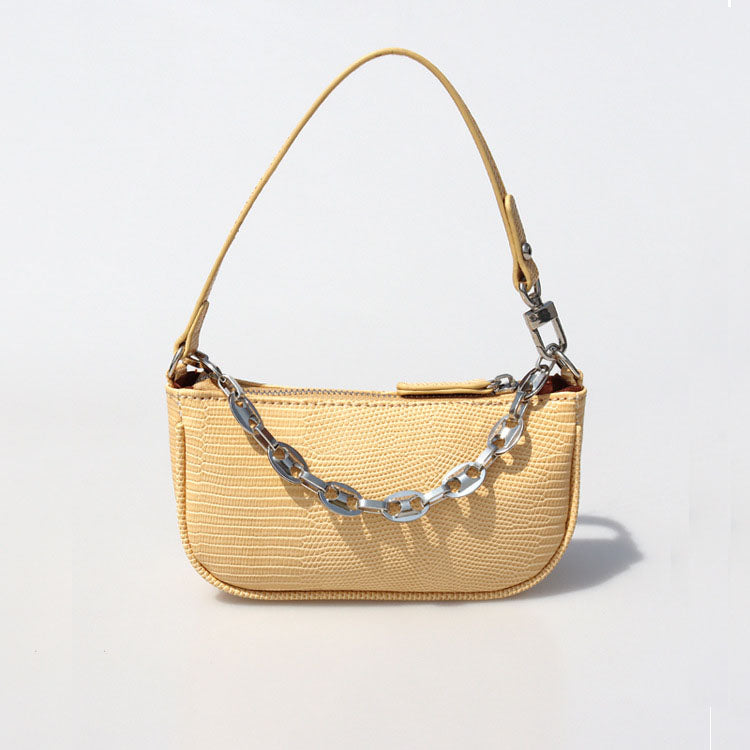 Women’s Chains Vegan Lizard Print Baguette Bags image 6