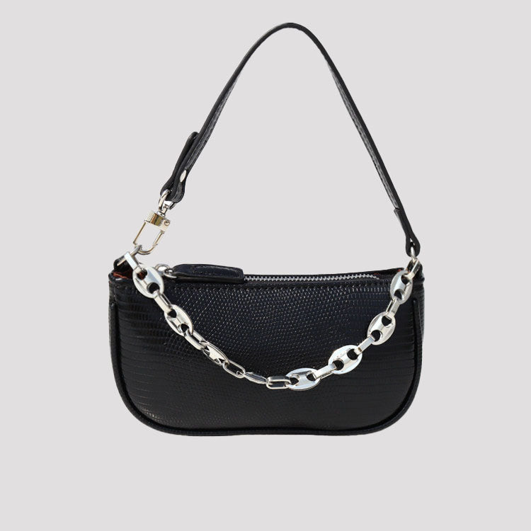 Women’s Chains Vegan Lizard Print Baguette Bags image 7