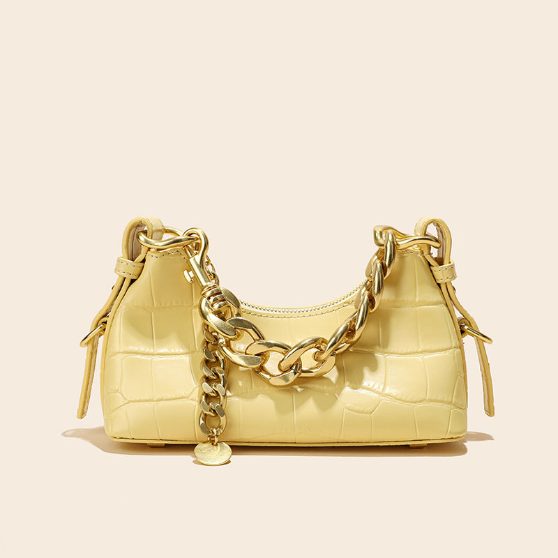 Women’s Chains Croc Print Genuine Leather Baguette Shoulder Bags image 7