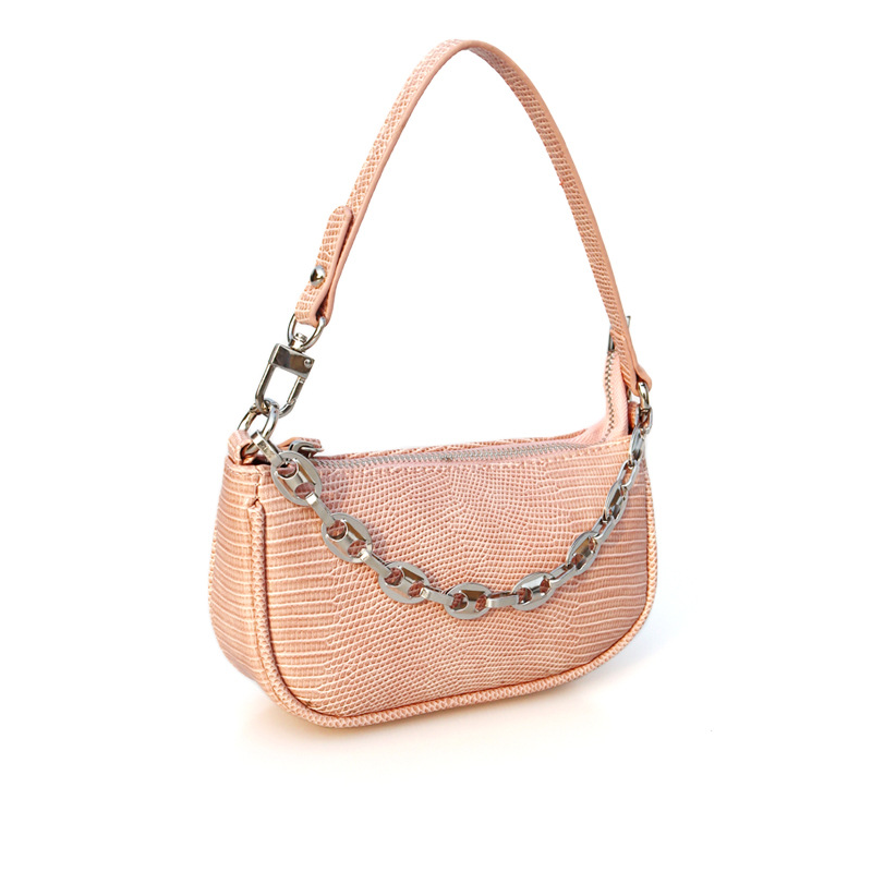 Women’s Chains Vegan Lizard Print Baguette Bags image 8