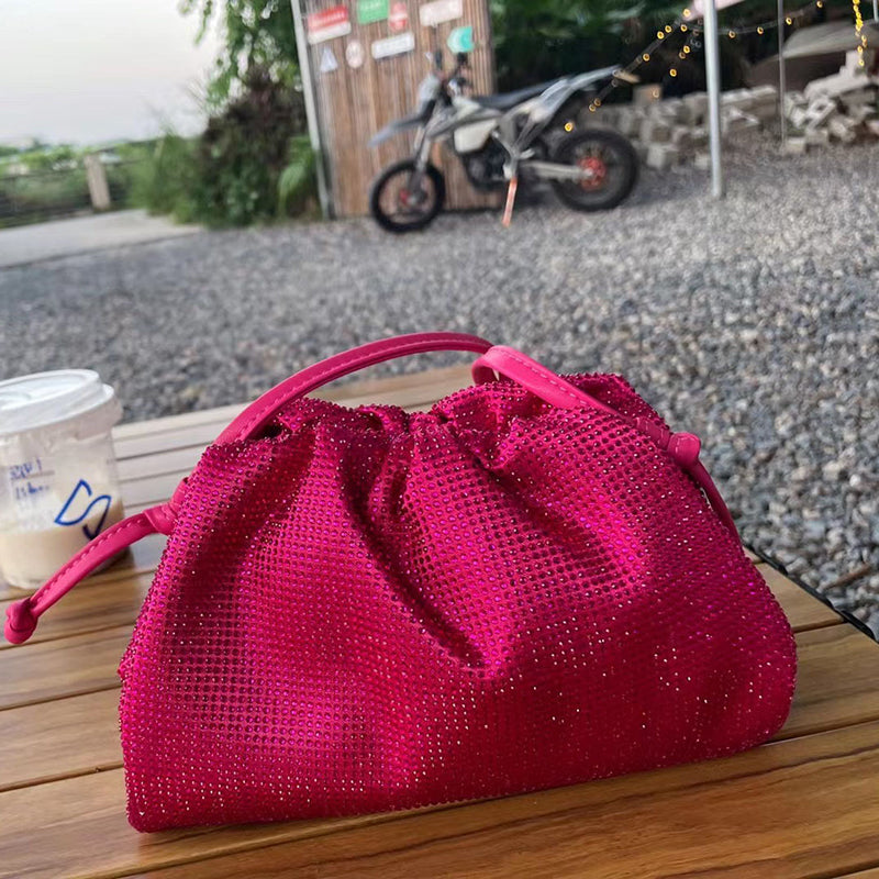 Women’s Cloud Drawstring Rhinestones Evening Clutch Bags in Genuine Leather image 6