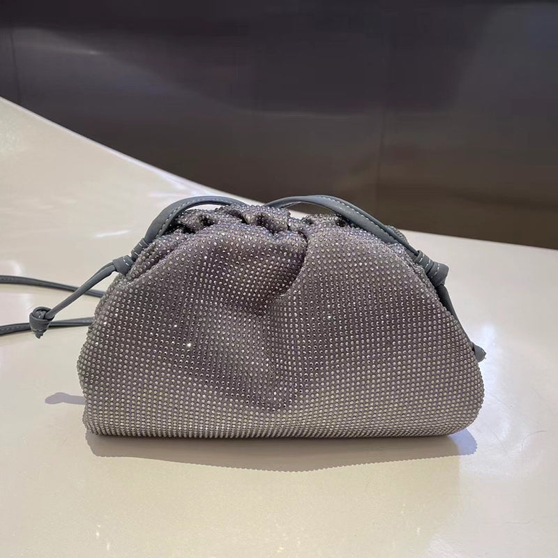 Women’s Cloud Drawstring Rhinestones Evening Clutch Bags in Genuine Leather image 9