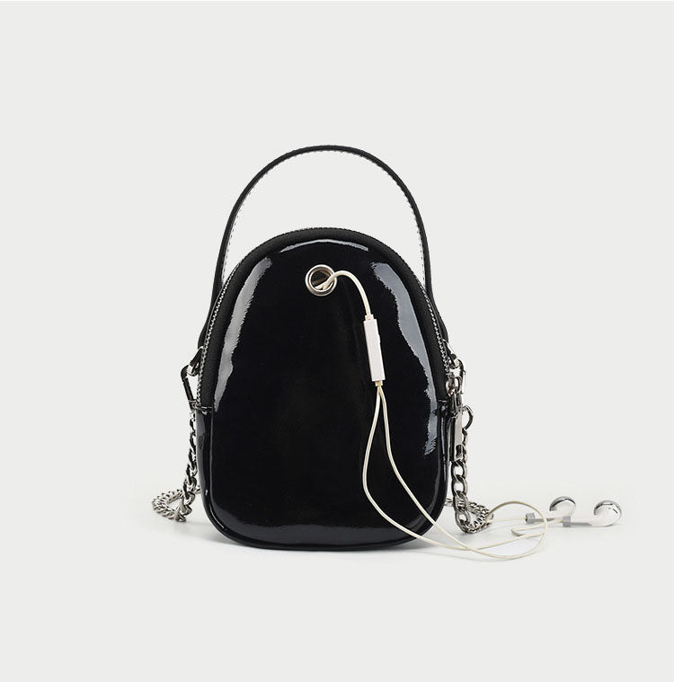 Women’s Black Patent Leather Letter Mini crossbody Bags with Chains image 3