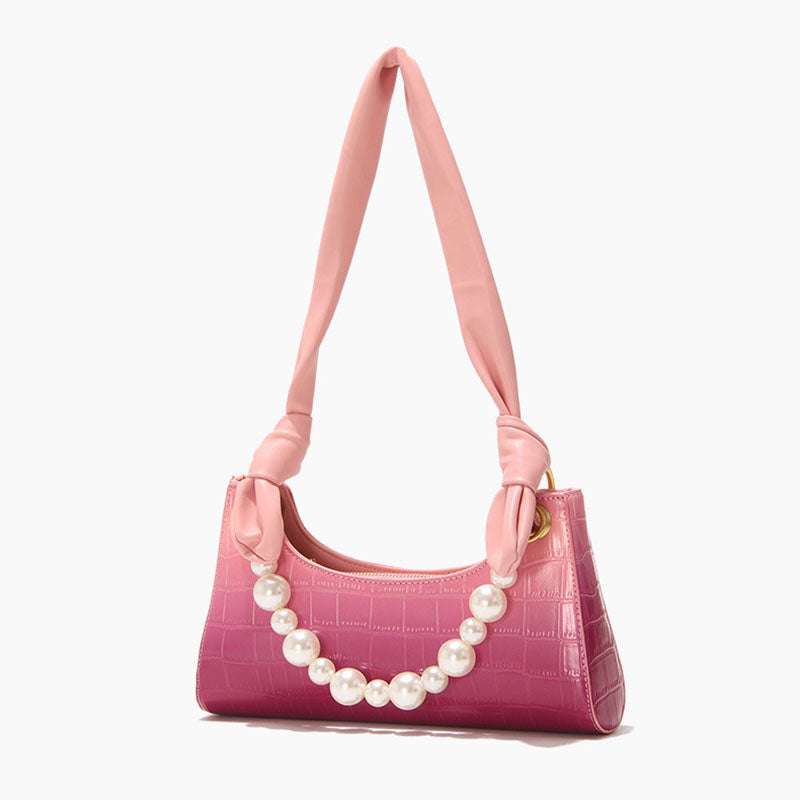 Women’s Blush Croc Print Baguette Bags with Pearls image 2