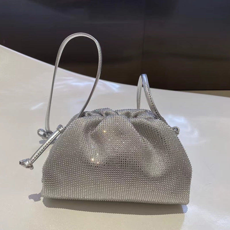 Women’s Cloud Drawstring Rhinestones Evening Clutch Bags in Genuine Leather image 8